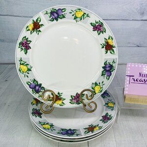 Oneida Majesticware VINTAGE FRUIT Gray Panels Pears Apple Stoneware Dinner Set 4